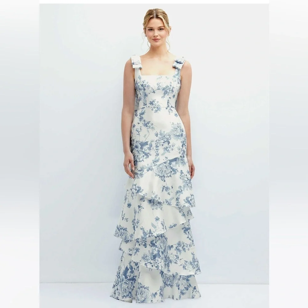 dessy floral bridesmaid dress Off-the-Shoulder A-line Floral Embroidered Dress with Skinny Tie Sash